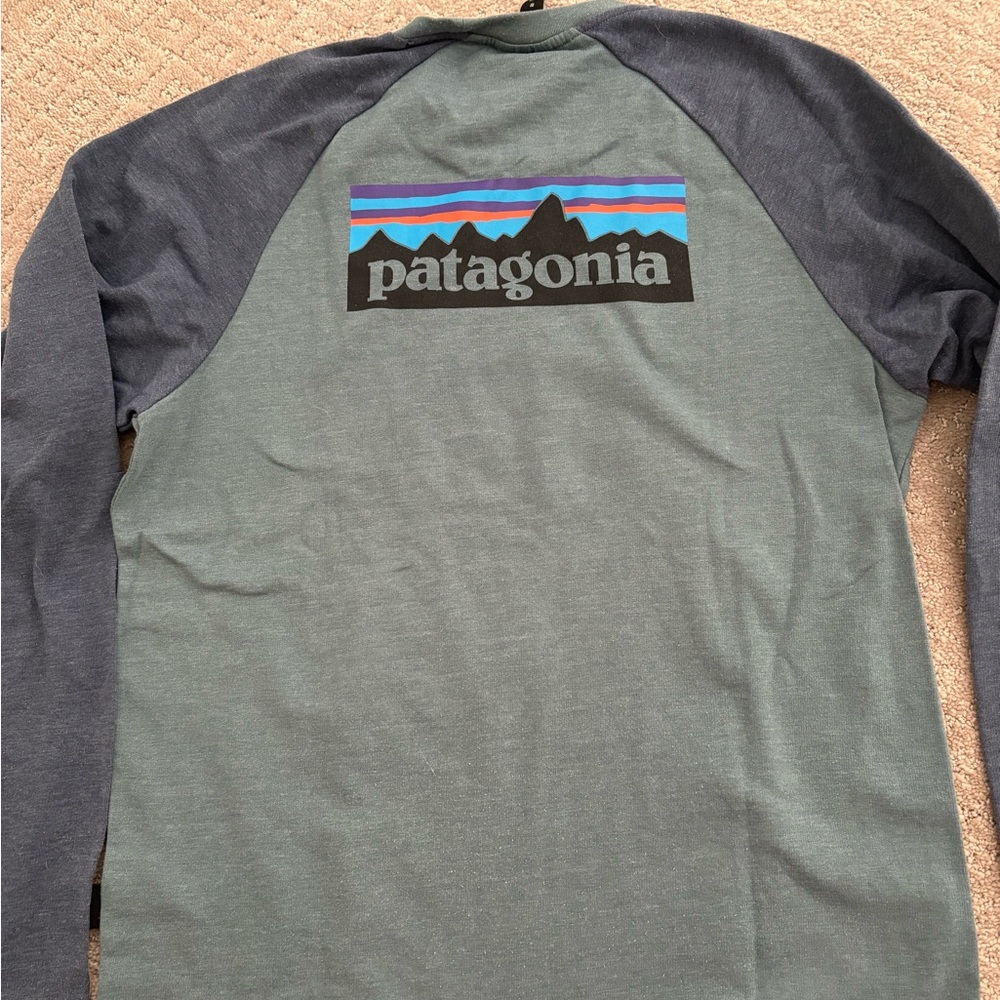 2 Great Patagonia pieces Gray Long Sleeve Sweatshirt and l/s blue t-shirt